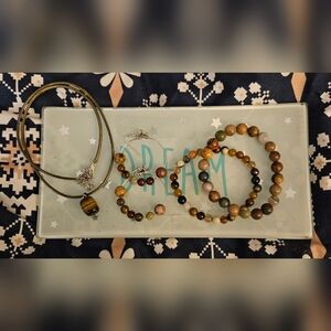 Earth Tone Beaded Bracelet, Earring And Necklace Set